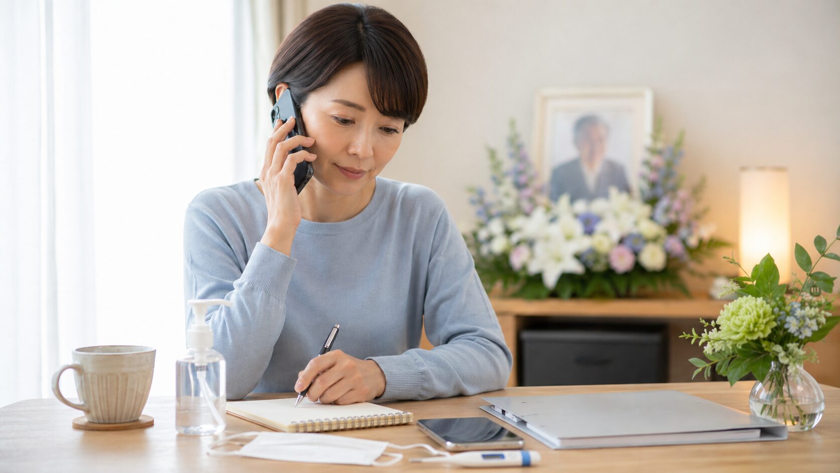 Focused woman in cozy home setting