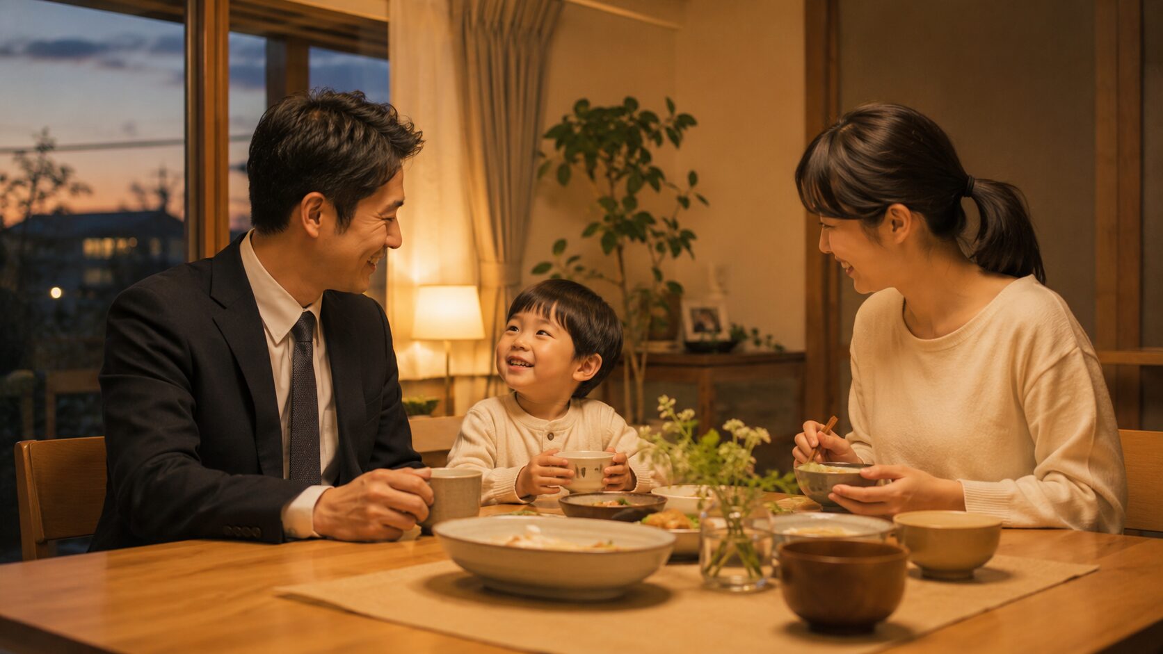 Cozy family dinner in warm ambiance