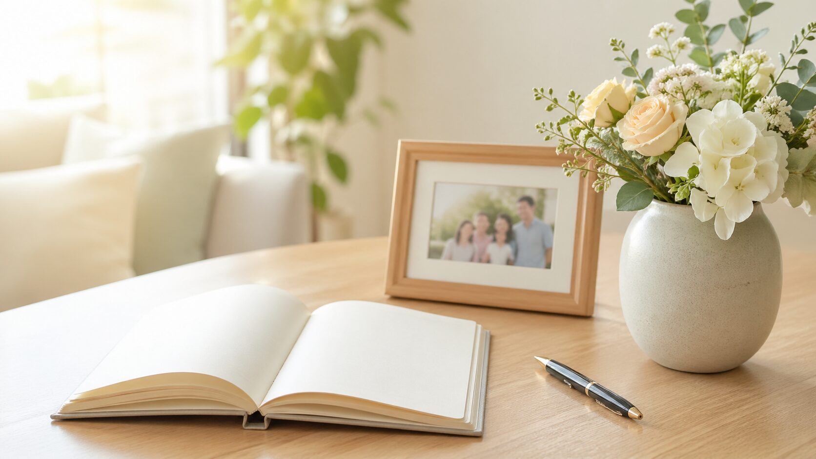 Cozy morning with notebook and flowers