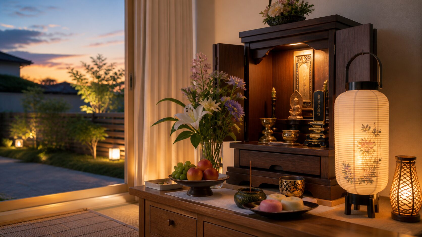 Serene dusk at a Japanese altar