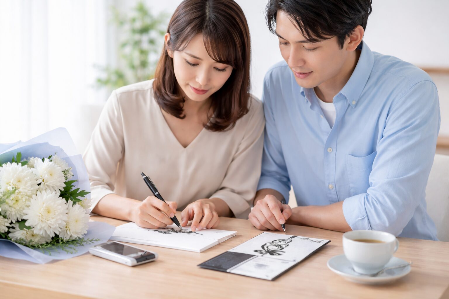 夫婦で手紙を考える図