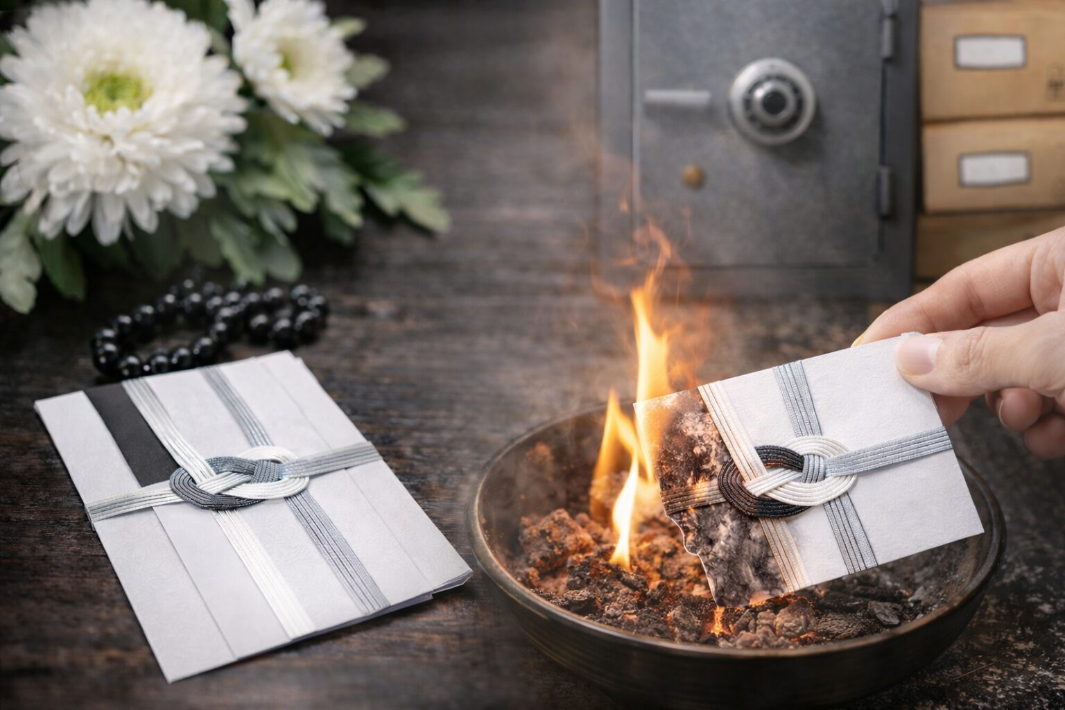 手紙を焼却している様子