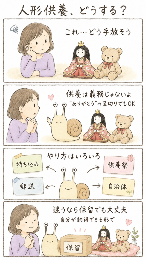 人形供養、やさしい手放し方4コマ