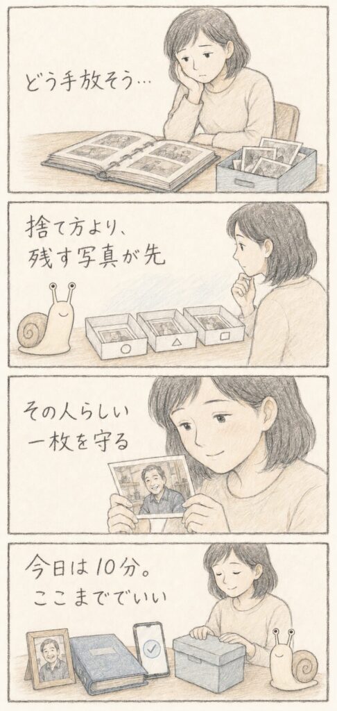 残す写真を選ぶ四コマ