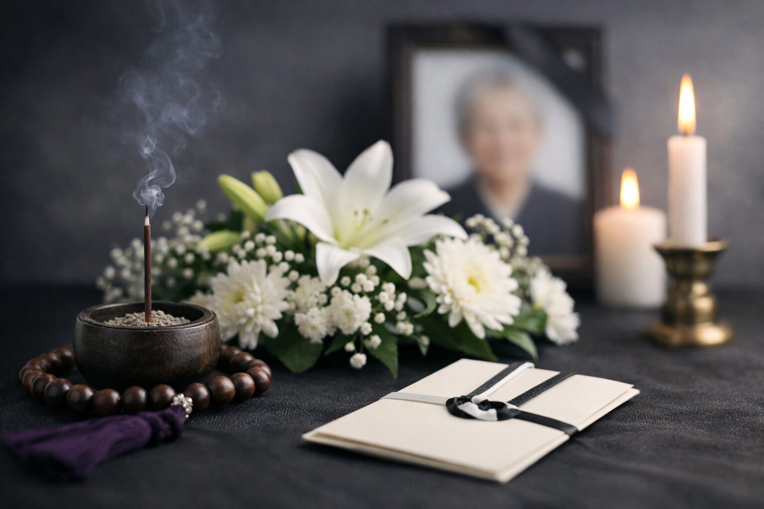 お供えの花と線香ろうそく